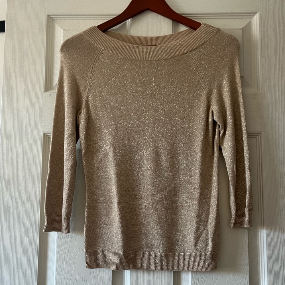 Sparkly Gold 3/4 Sleeve Boatneck Sweater